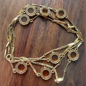 Vintage Gold Tone Long Circular Link Necklace Stations 48”